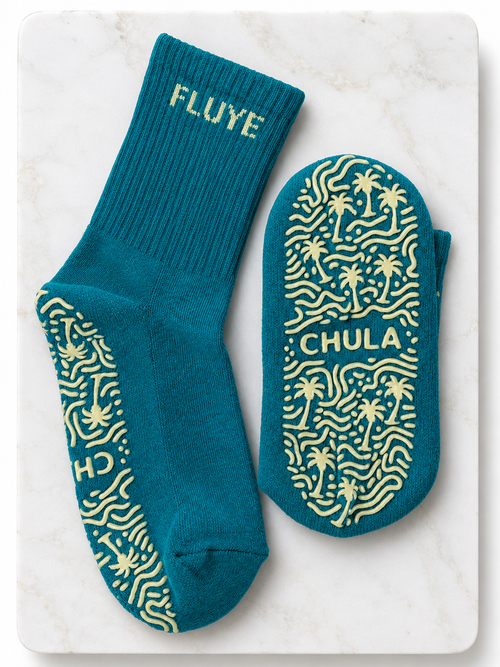 FLUYE teal crew grip socks by Chula Grip