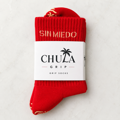 SIN MIEDO red crew grip socks by Chula Grip